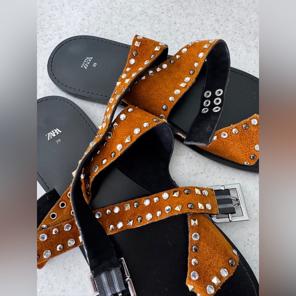Zara Orange and Black Strappy Sandals with Studs - Picture 6 of 9